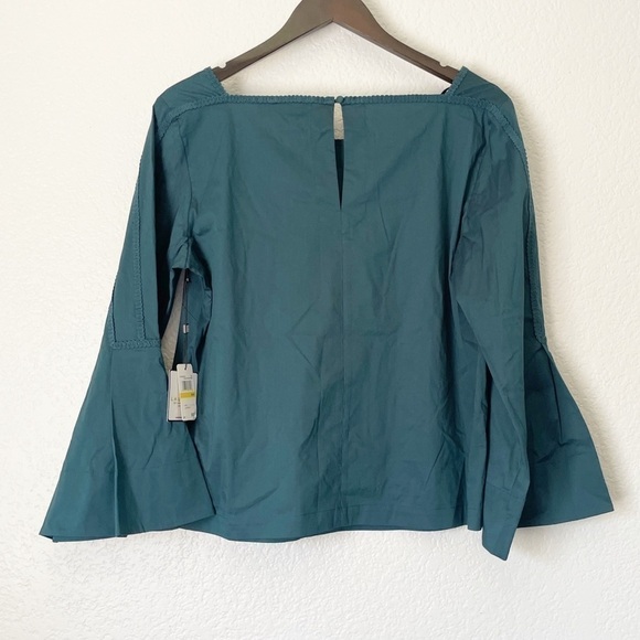 NWT LAUNDRY By Shelli Segal Teal Square Neck Poplin Top Reflecting Pond - Picture 5 of 8
